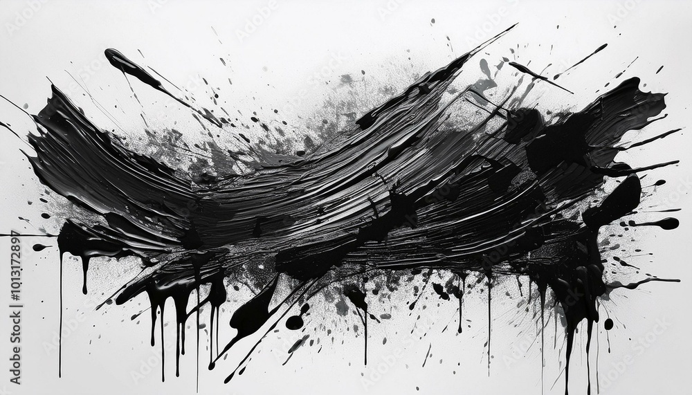black brush stroke and graffiti spray with paint splashes on white background; abstract art collage; modern design black brush stroke and graffiti spray with paint splashes on white background; abstract art collage; modern design