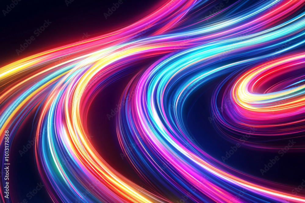 Obraz premium A vibrant swirl of colorful light trails creating a dynamic and energetic visual effect.