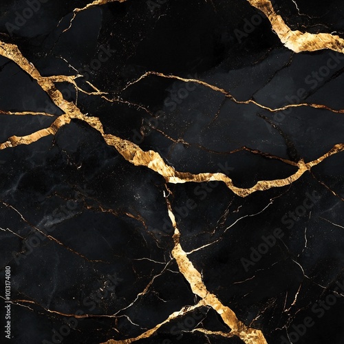 Tile image, Elegant black marble with gold veins running through it