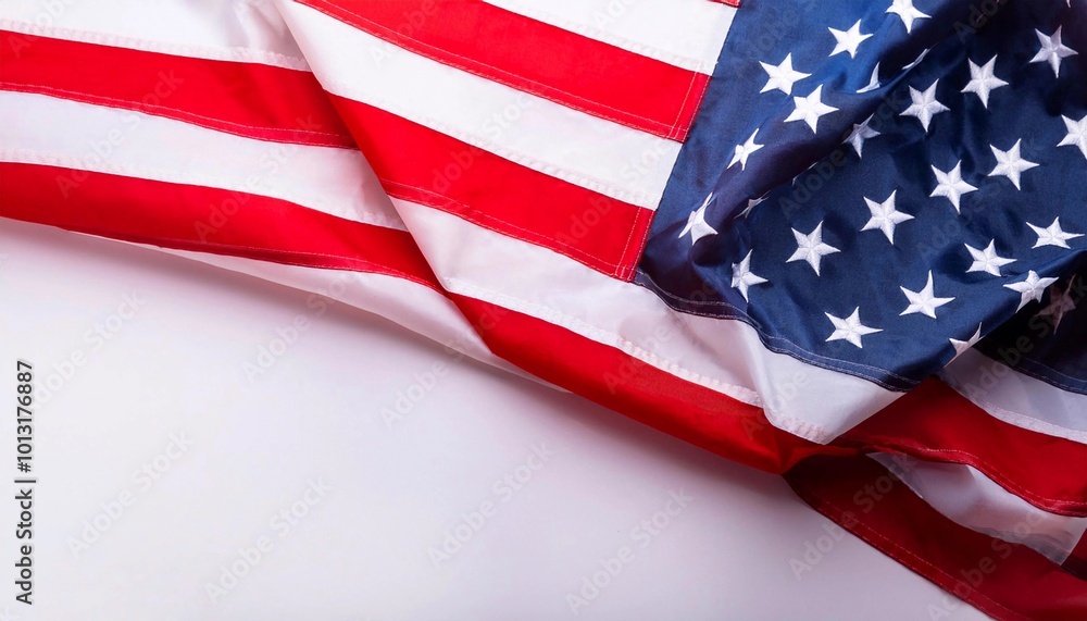 Part of the American flag is on a white background. Space for text. American flag on white background Part of the American flag is on a white background. Space for text. American flag on white background
