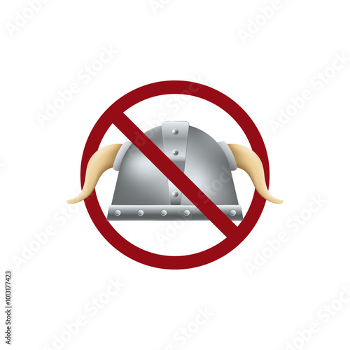 Ban viking helmet icon. Forbidden icon sign. Restricted symbol of war.