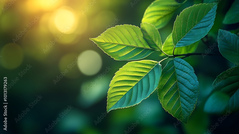 Close-up of green leaves with sunlight shining through. Close-up of green leaves with sunlight shining through.