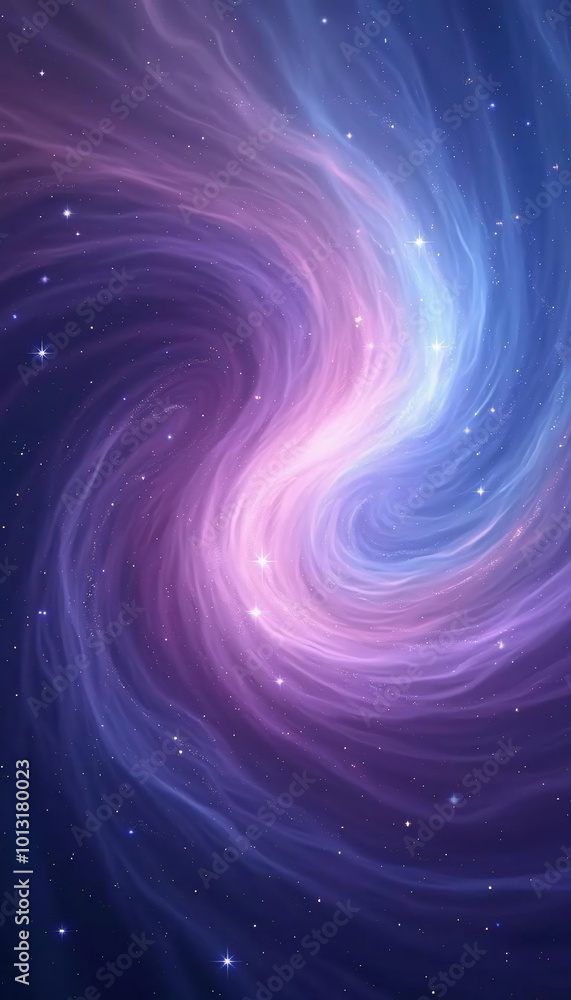 Fototapeta premium Swirling Purple and Blue Cosmic Vortex: Abstract image featuring a mesmerising spiral of purple and blue cosmic energy. Bright stars punctuate the swirling patterns, vertical wallpaper/background.