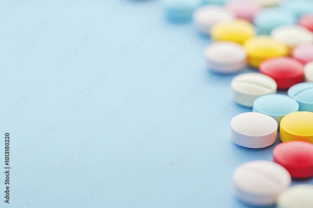 Pills on a light blue background. Multicolored vitamins with free space for text. Many different capsules. Pharmacy, chemistry. Abundance. Lots of antibiotics, drug. Herbal medicine, chemical industry Pills on a light blue background. Multicolored vitamins with free space for text. Many different capsules. Pharmacy, chemistry. Abundance. Lots of antibiotics, drug. Herbal medicine, chemical industry