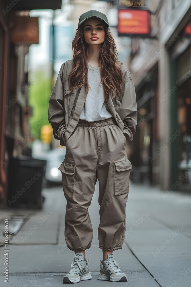 Fototapeta premium Young adult wearing cargo pants fashion