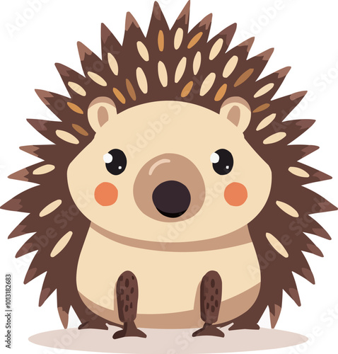 Cute hedgehog icon flat on white isolated background, vector design.