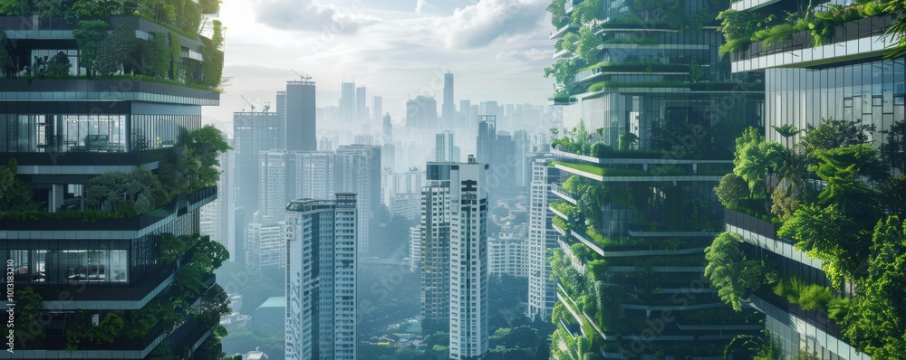 Obraz premium Urban environment with smart grids and vertical green spaces, 4K hyperrealistic photo