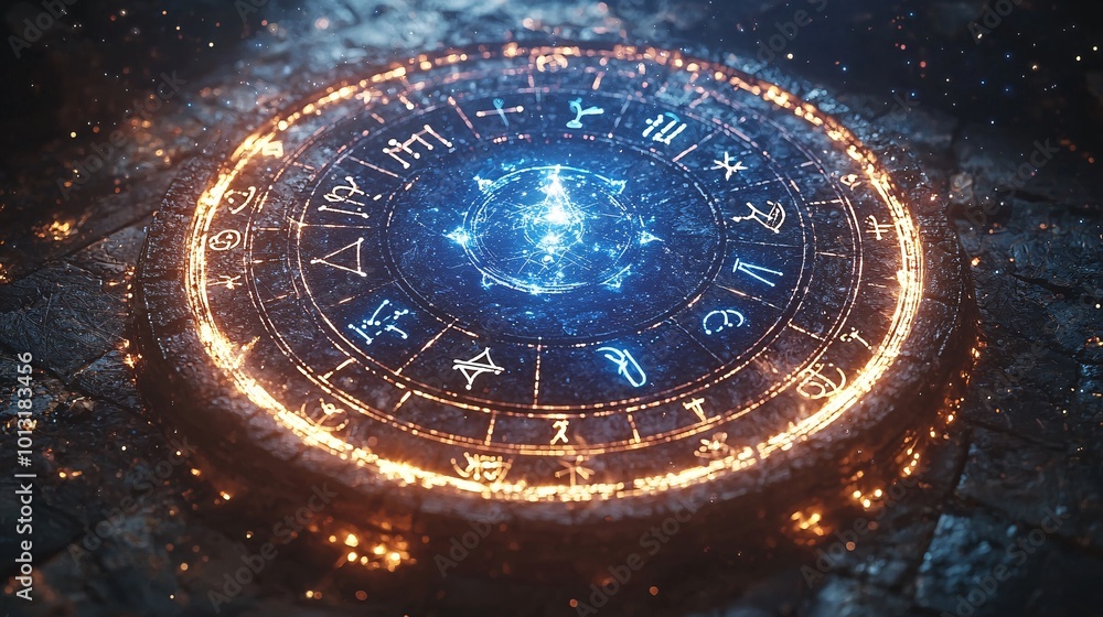 Magical Zodiac Symbols with Light Beams Magical Zodiac Symbols with Light Beams