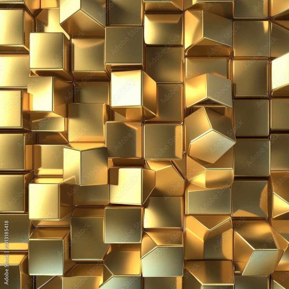 Gold Blocks. Three-Dimensional Abstract Geometric Background with Yellow Cubes Gold Blocks. Three-Dimensional Abstract Geometric Background with Yellow Cubes