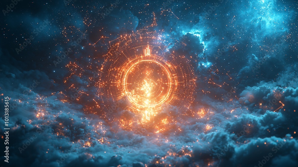 Fototapeta premium Ethereal Light and Glowing Zodiac Signs in Space