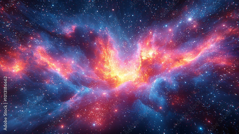 Obraz premium Cosmic Zodiac Symbols in a Colorful Space Burst