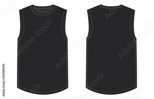 Black color Tank Tops Technical Fashion flat sketch vector illustration template Front and back views. Apparel tank tops mock up for men's and boys.