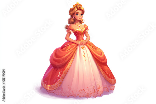 cartoon scene with beautiful princess on white background illustration