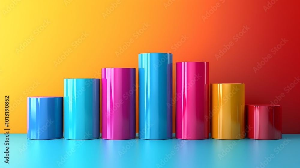 Vibrant 3D Cylinders against a sunset gradient background. A captivating display of color and form, perfect for modern design inspiration. Vibrant 3D Cylinders against a sunset gradient background. A captivating display of color and form, perfect for modern design inspiration.