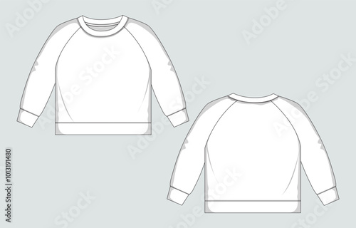 Long sleeve sweatshirt sweater technical drawing fashion flat sketch vector illustration template for kids