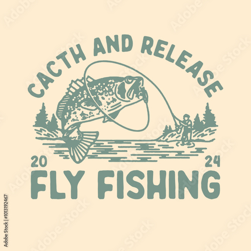 Fly fishing illustration trout design lake graphic trout illustration fly fishing vintage design lake badge trout vintage design