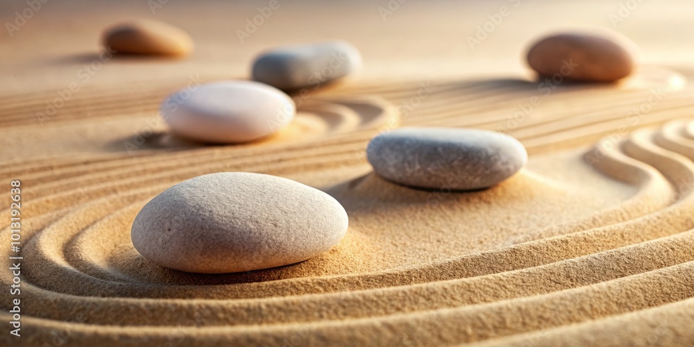 In nature's calm, Zen stones on sand embody purity, harmony, and balance. Discover relaxation and peace in this In nature's calm, Zen stones on sand embody purity, harmony, and balance. Discover relaxation and peace in this