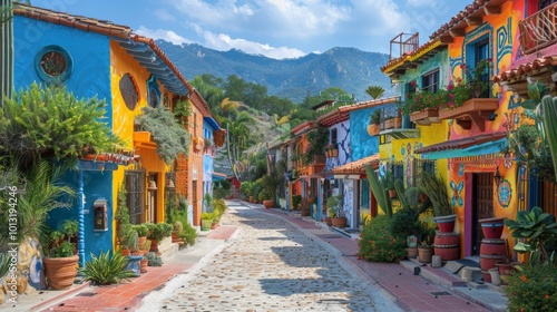 Hispanic Heritage Month . A scene of a Hispanic neighborhood adorned with colorful murals and artwork, showcasing the vibrant cultural identity and pride of the community.