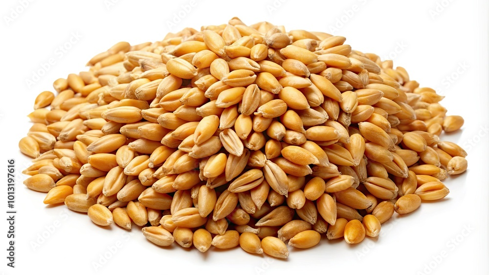 Isolated wheat grains on a clean white backdrop—perfect for diverse projects tied to food, agriculture, or culinary themes, showcasing their natural appeal and versatility. Isolated wheat grains on a clean white backdrop—perfect for diverse projects tied to food, agriculture, or culinary themes, showcasing their natural appeal and versatility.