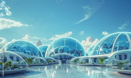 Futuristic utopia governed by empathy and equality, where advanced AI ensures universal healthcare and education, under a dome of clear blue skies, 4K hyperrealistic photo