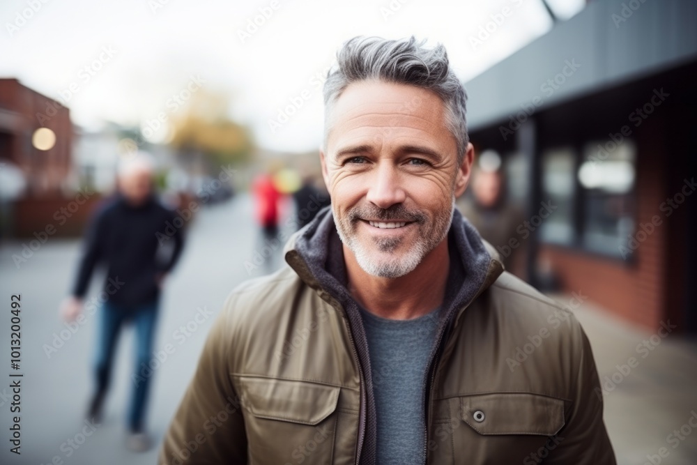 Portrait of a handsome mature man smiling at the camera in an urban environment Portrait of a handsome mature man smiling at the camera in an urban environment