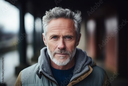 Portrait of a handsome senior man with grey hair and beard outdoors