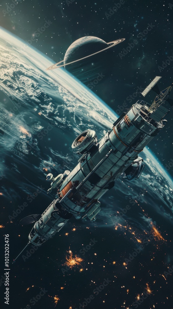 Retro space explorer's cosmic rendezvous, 4K hyperrealistic photo Retro space explorer's cosmic rendezvous, 4K hyperrealistic photo