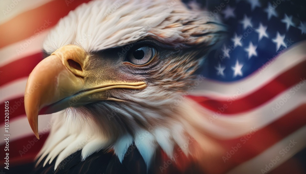 Naklejka premium american bald eagle with the American flag double exposure