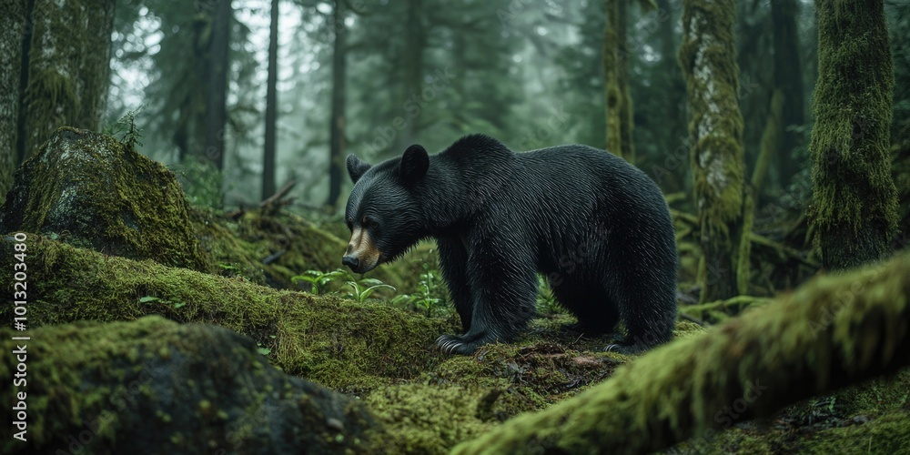 Fototapeta premium Black bear on mossy hill