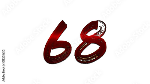 3D blood red number design of 68 on white background.