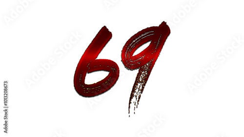 3D blood red number design of 69 on white background.