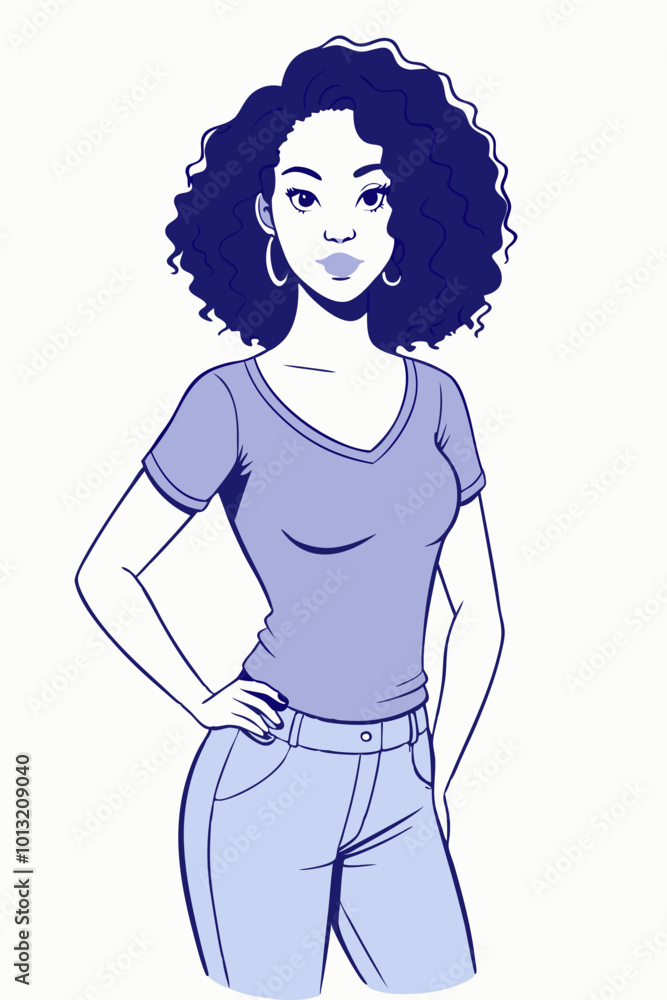 Young Woman with Curly Hair in Confident Stance Captured in Vector Illustration
Young Woman with Curly Hair in Confident Stance Captured in Vector Illustration