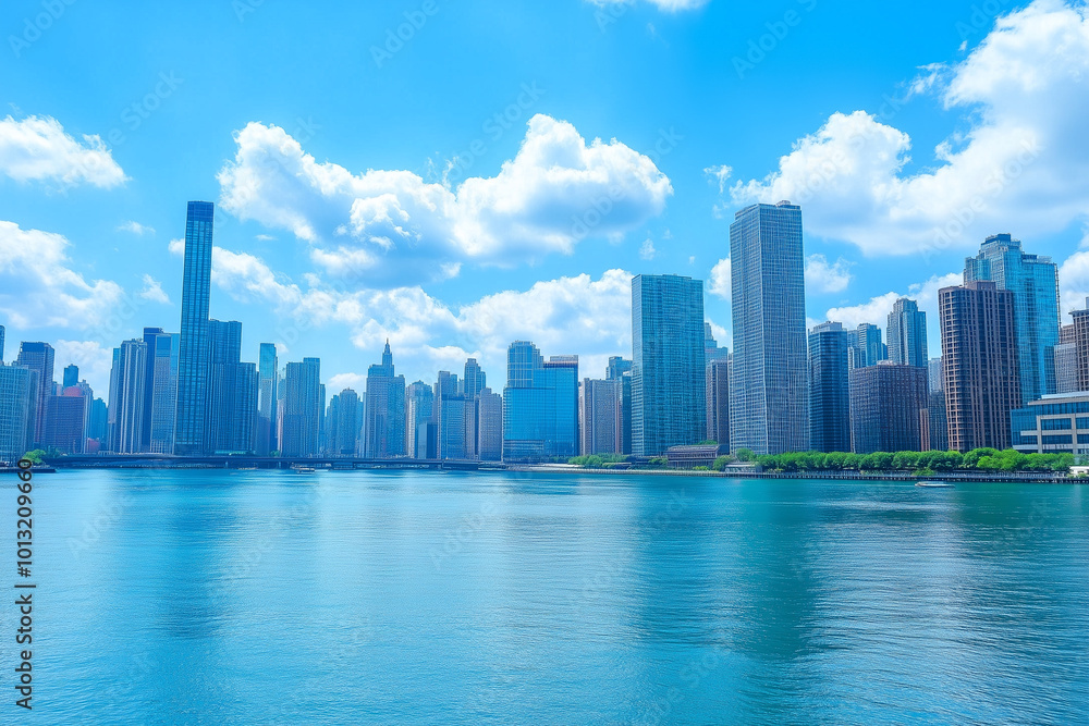 Obraz premium Skyscrapers Under Blue Sky and White Clouds