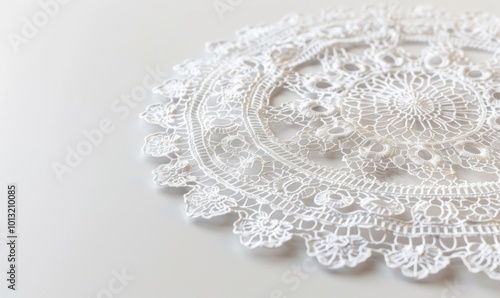 Delicate lace doily, white background, 4K hyperrealistic photo