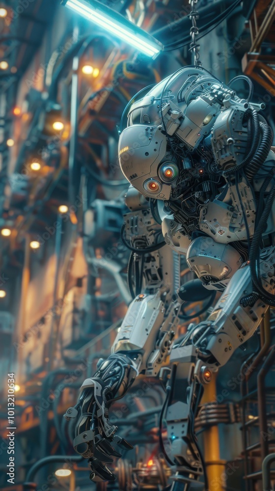 Fototapeta premium Technological marvel: robot production hub, 4K hyperrealistic photo