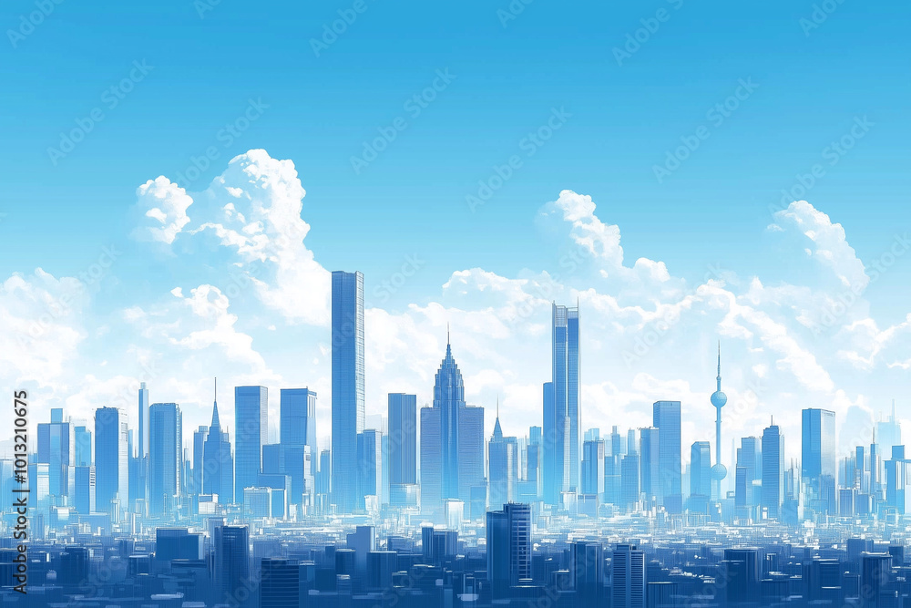 Fototapeta premium Skyscrapers Under Blue Sky and White Clouds