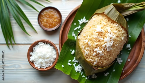 Pulut Inti Sweet Glutinous Rice with Grated Coconut (Malaysian Cuisine) photo