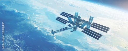 Space station floating above the clouds of Earth, 4K hyperrealistic photo photo