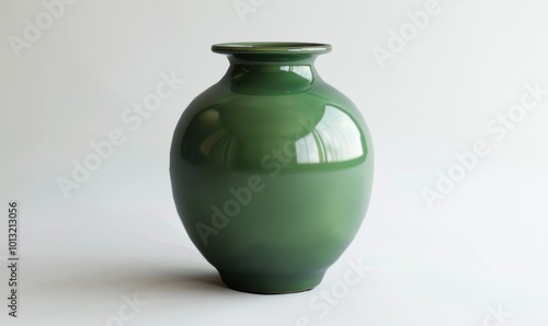 Green ceramic vase, white background, 4K hyperrealistic photo