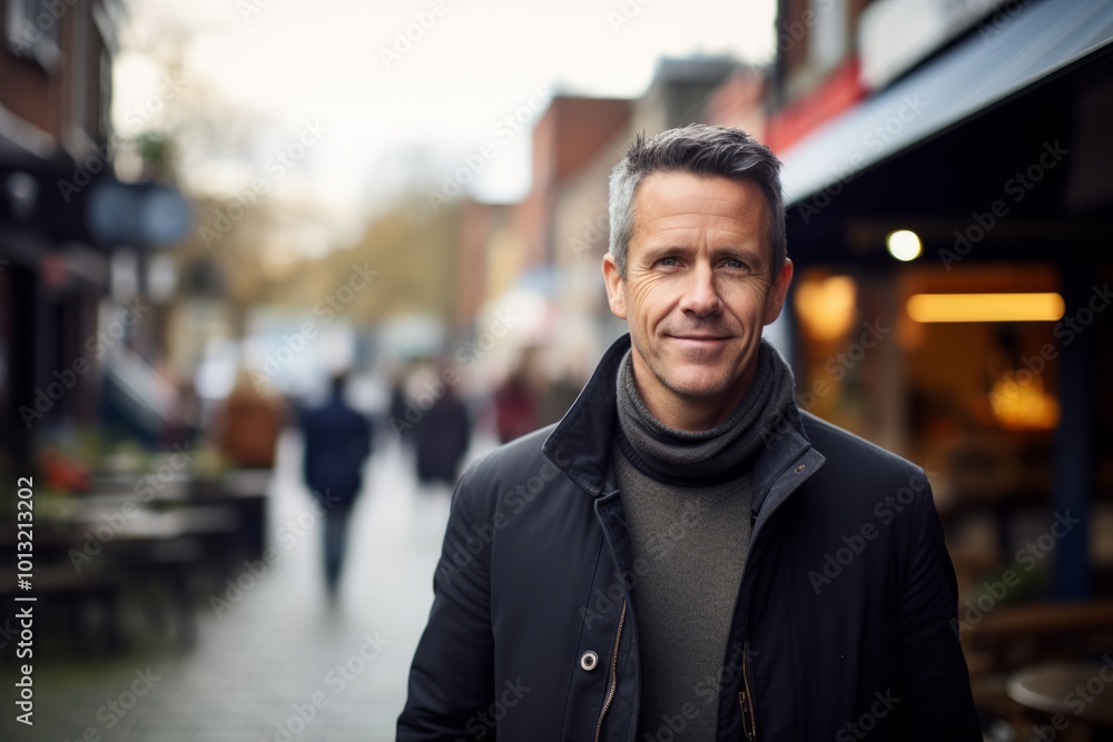 Portrait of a handsome middle-aged man in a city street. Portrait of a handsome middle-aged man in a city street.
