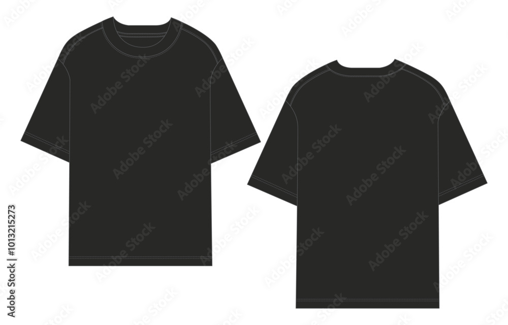 custom made wallpaper toronto digitalShort sleeve T shirt Technical Fashion flat sketch vector illustration  Black color template front and back views. Clothing design mock up for men's isolated on white background.