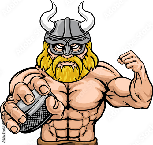 A viking man ice hockey sports team cartoon mascot