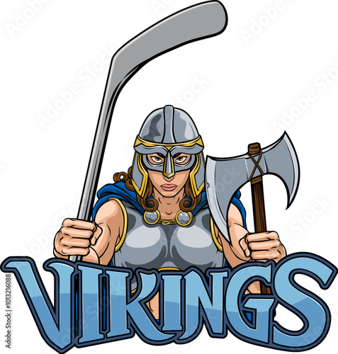 A female viking woman ice hockey sports team cartoon mascot