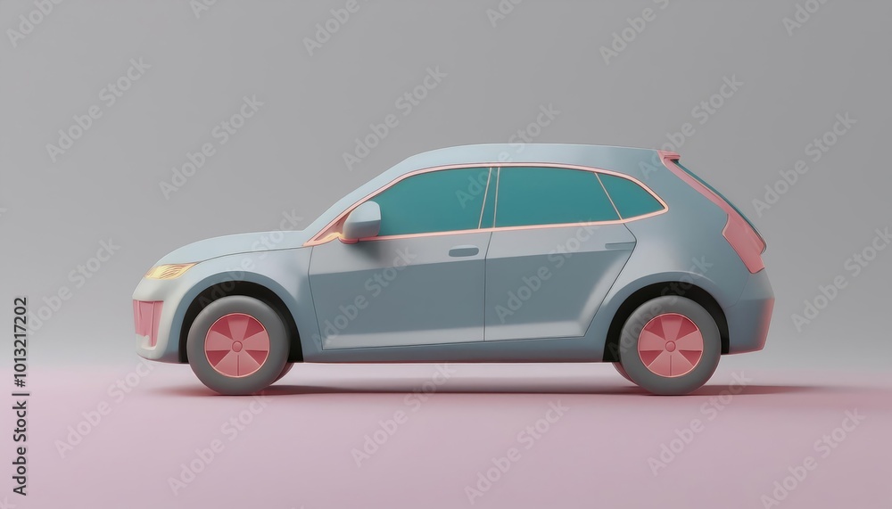 Obraz premium A modern, stylized SUV with a pastel color palette, showcasing a side view against a soft, muted background.