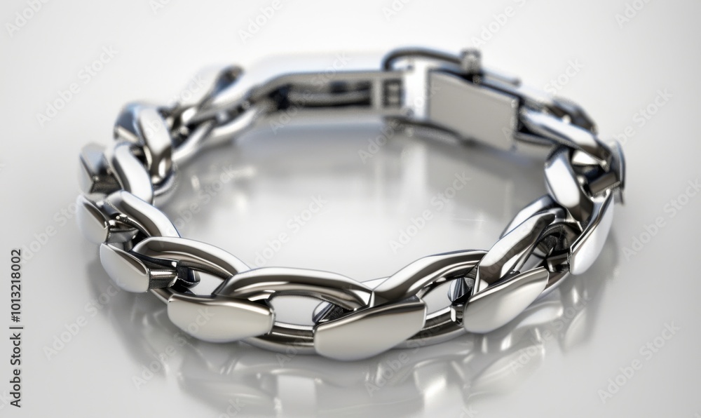 Modern stainless steel bracelet, white background, 4K hyperrealistic photo Modern stainless steel bracelet, white background, 4K hyperrealistic photo