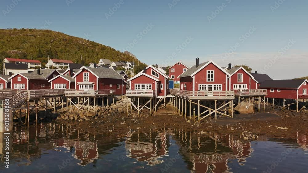 Reine Lofoten islands Norway Aerial drone view Reine Lofoten islands Norway Aerial drone view