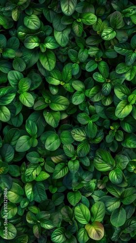 Dense wall of tiny leaves, arranged to create a seamless surface, vibrant greens and intricate textures, perfect for tranquil designs.