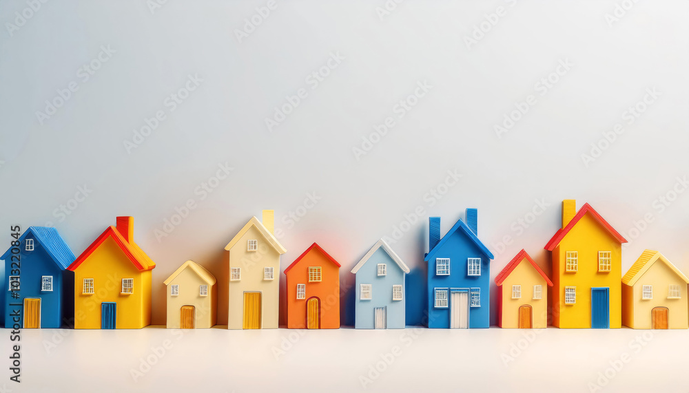 Colorful miniature houses lined up against a light background. Colorful miniature houses lined up against a light background.