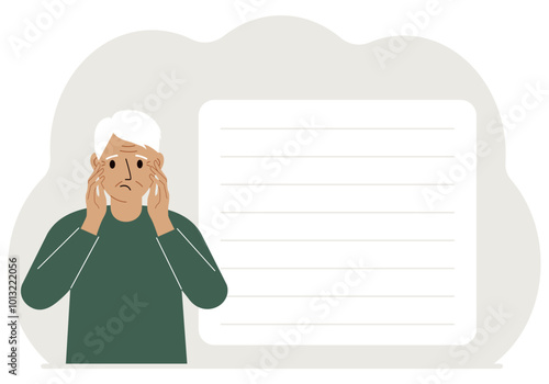 The man clasped his head in his hands. Shock, surprise. Vector flat illustration.