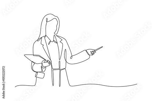 simple continuous line drawing of a business woman conference presenter. Conference minimalist concept. Business minimalist concept. Simple line, vector.